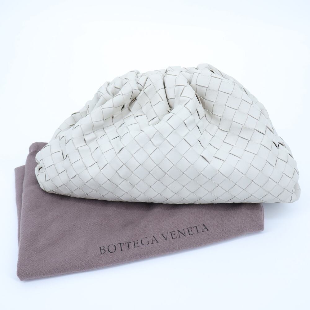 BOTTEGA VENETA The Pouch Bone White Intrecciato Leather Clutch Bag